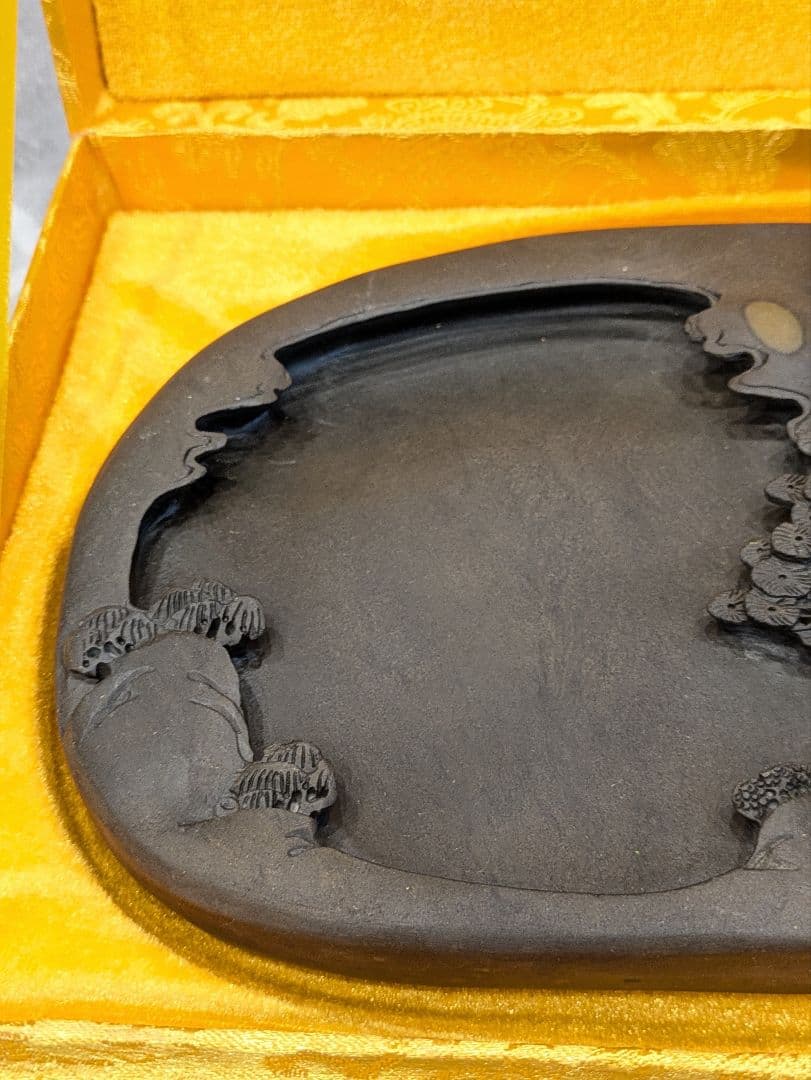 ❛ 中国硯 すずり 手彫り 端渓硯 天然石端渓石 松 習字 飾り