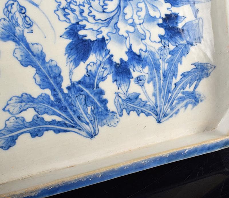 ドラ公式アカウント　中国　青花四君子草花文　長角皿　C　R3355