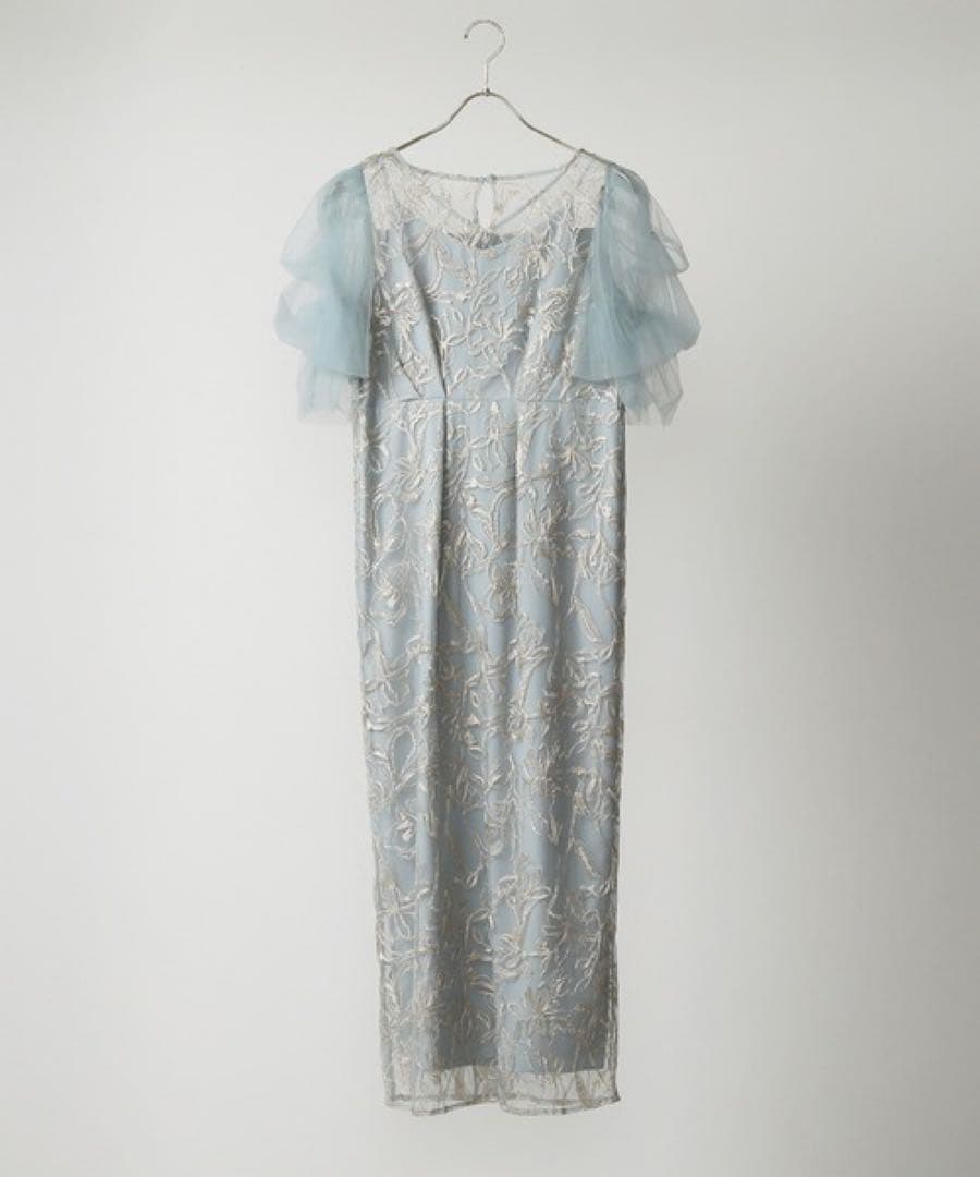 kana 刺繍レースチュールスリーブパーティードレス