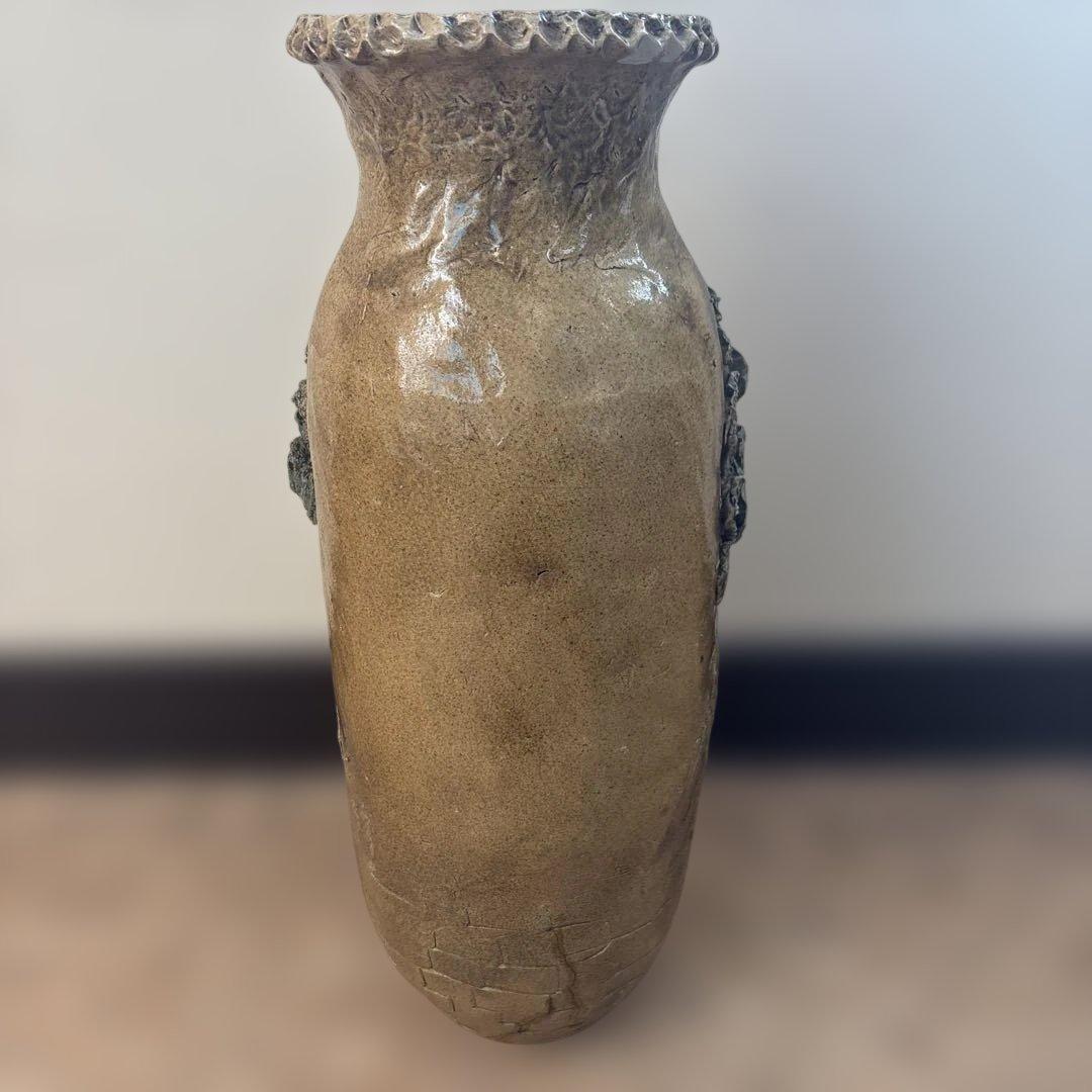 中国美術　彫刻 陶器製　置物　中国古玩美術 花瓶 山水画 焼き物 高さ49センチ