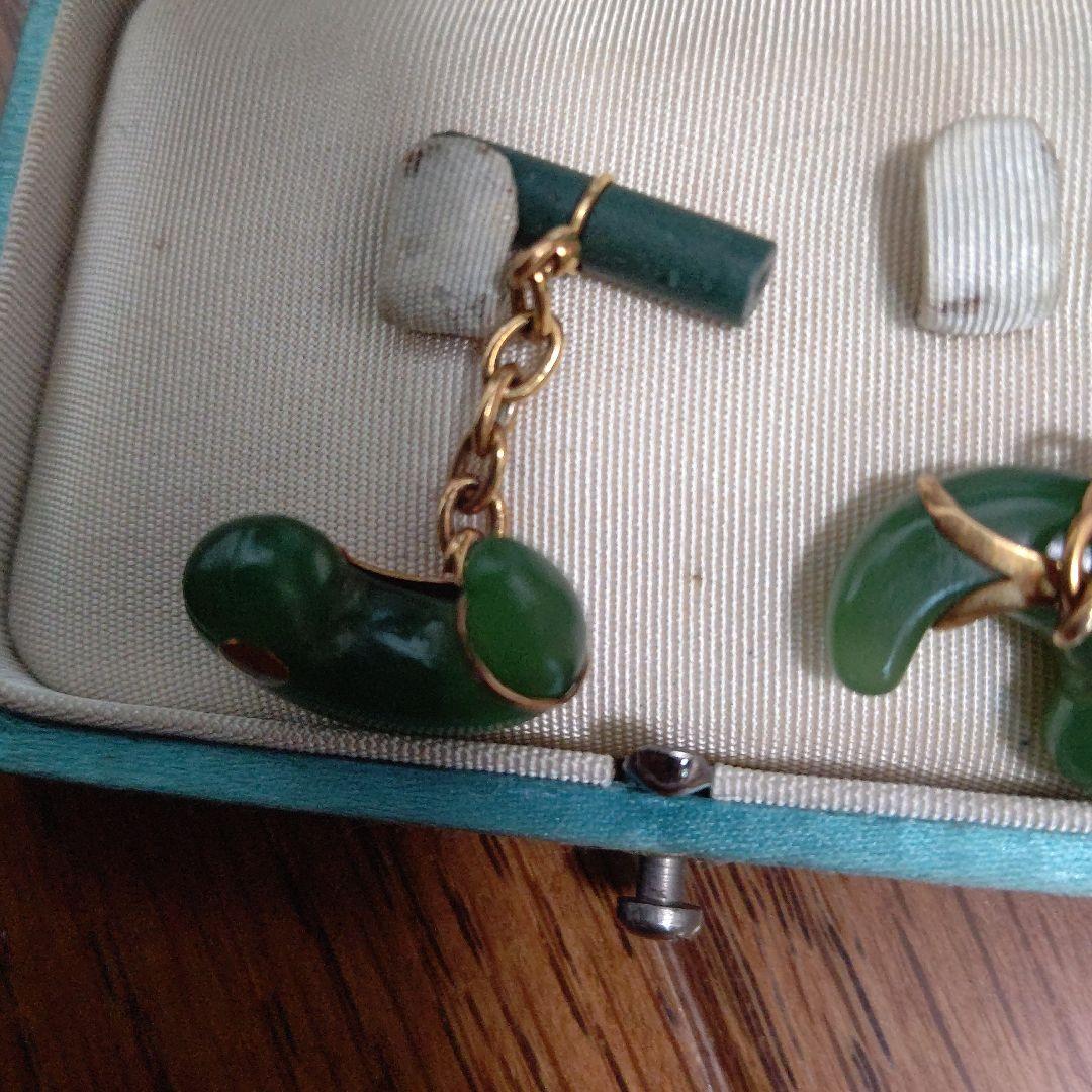 翡翠 緑色 フック型カフリンクス