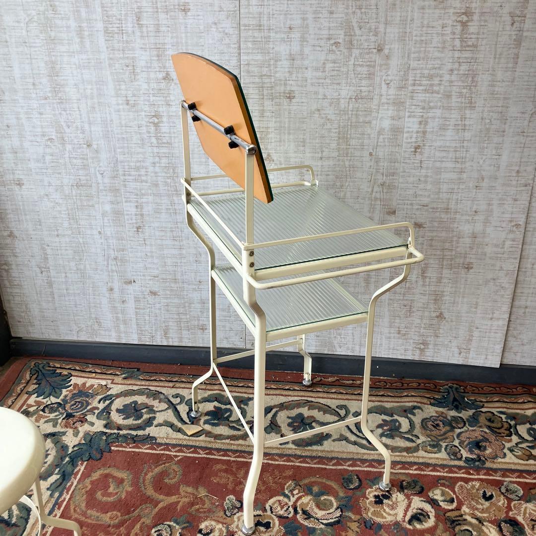 北欧レトロ アイアンフレーム スチールドレッサー 化粧台 スツール付き 鏡台