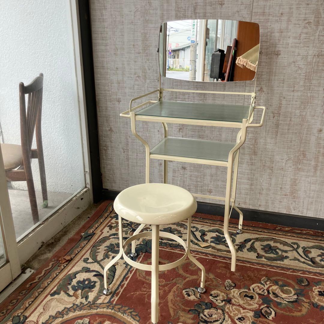 北欧レトロ アイアンフレーム スチールドレッサー 化粧台 スツール付き 鏡台