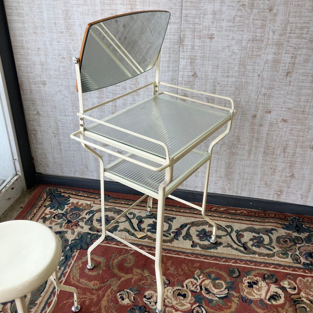 北欧レトロ アイアンフレーム スチールドレッサー 化粧台 スツール付き 鏡台