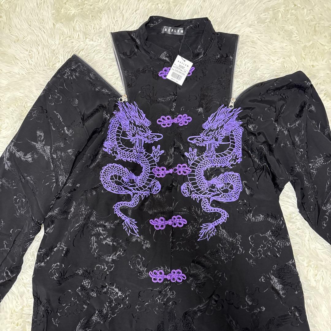 新品✨未使用✨レフレム ドラゴンチャイナシャツ 黒×紫 ショルダーZIP 長袖