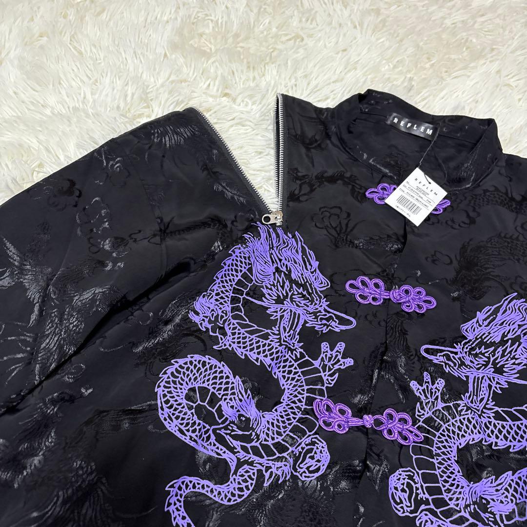 新品✨未使用✨レフレム ドラゴンチャイナシャツ 黒×紫 ショルダーZIP 長袖