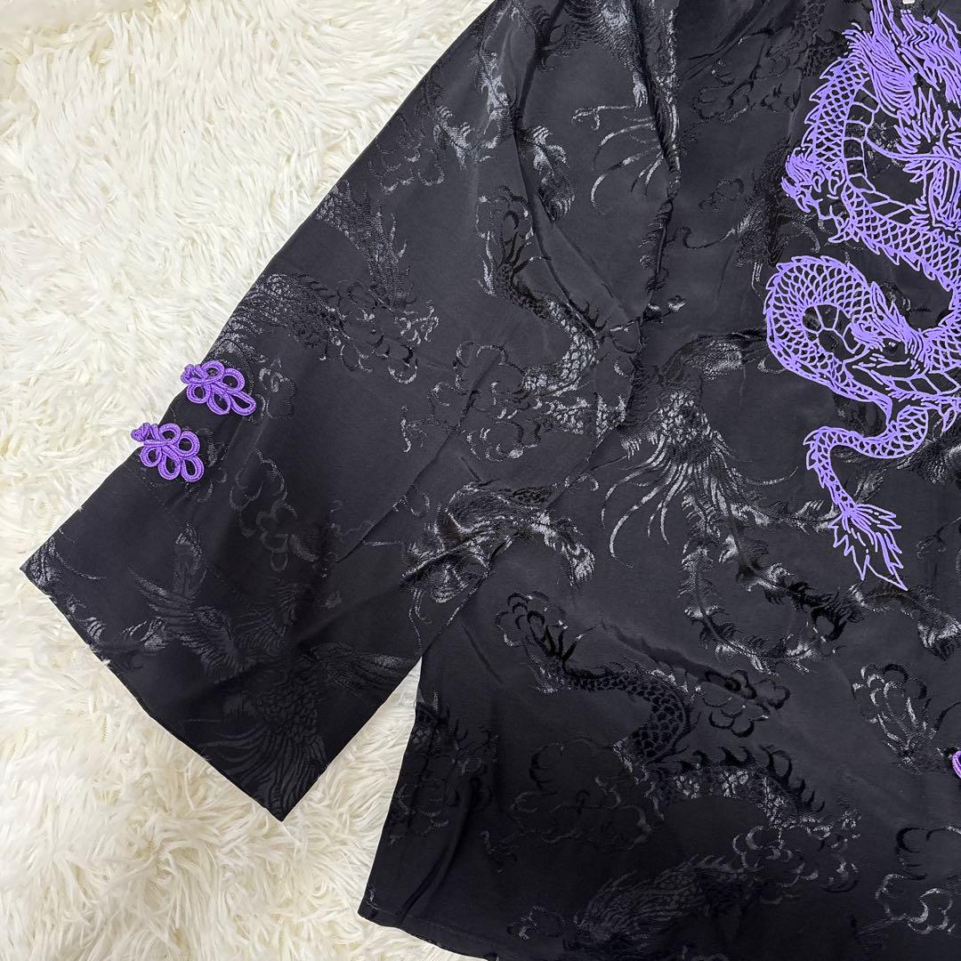 新品✨未使用✨レフレム ドラゴンチャイナシャツ 黒×紫 ショルダーZIP 長袖