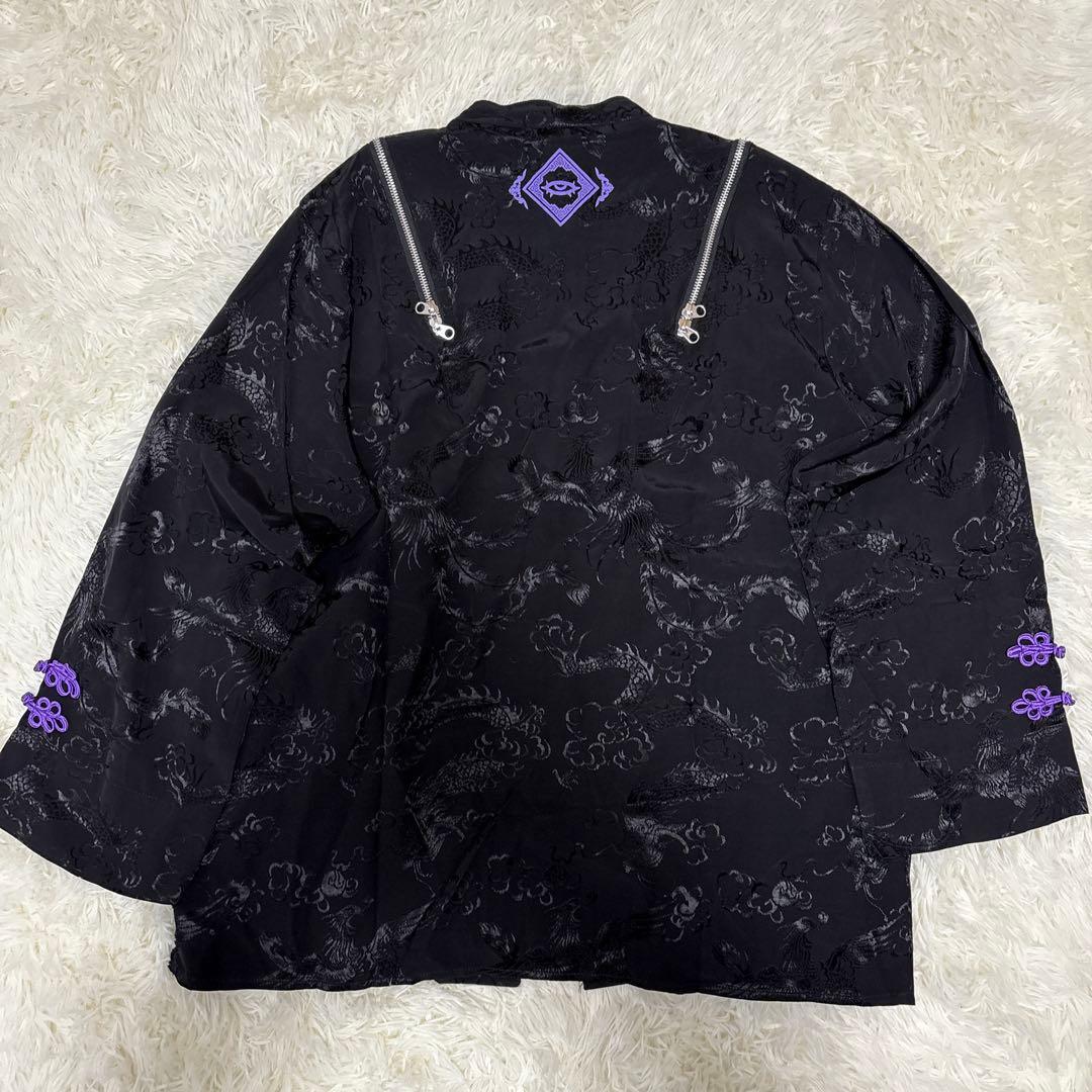 新品✨未使用✨レフレム ドラゴンチャイナシャツ 黒×紫 ショルダーZIP 長袖