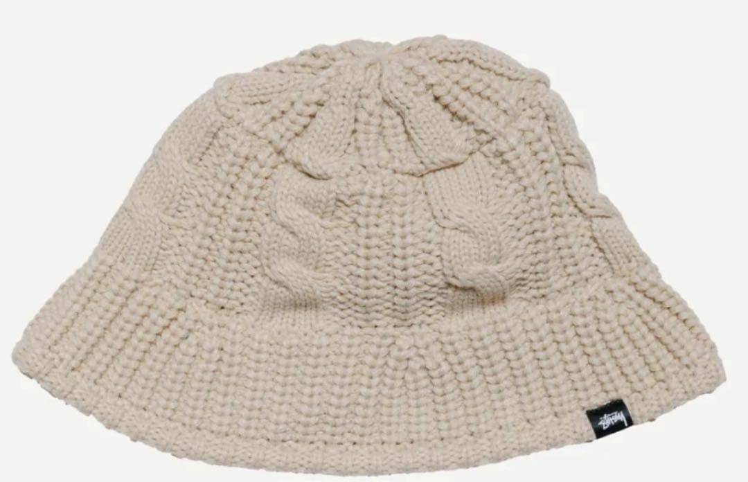 帽子 STUSSY CABLE KNIT BUCKET HAT Oat L/XL