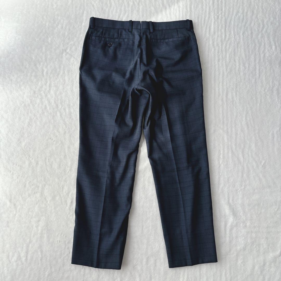 【美品】ユニバーサルランゲージ　スリーピース　スーツ　チェック柄　ネイビー