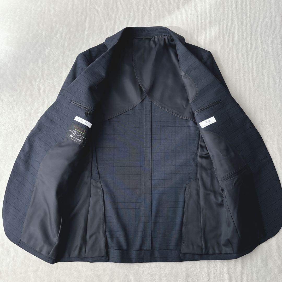 【美品】ユニバーサルランゲージ　スリーピース　スーツ　チェック柄　ネイビー