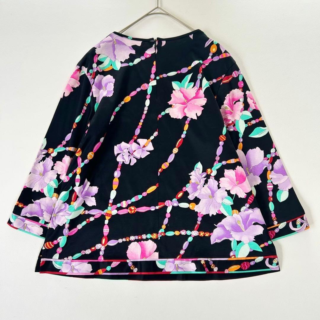 大きいサイズ42 レオナール 豪華花柄 チュニック ブラック ゆったり