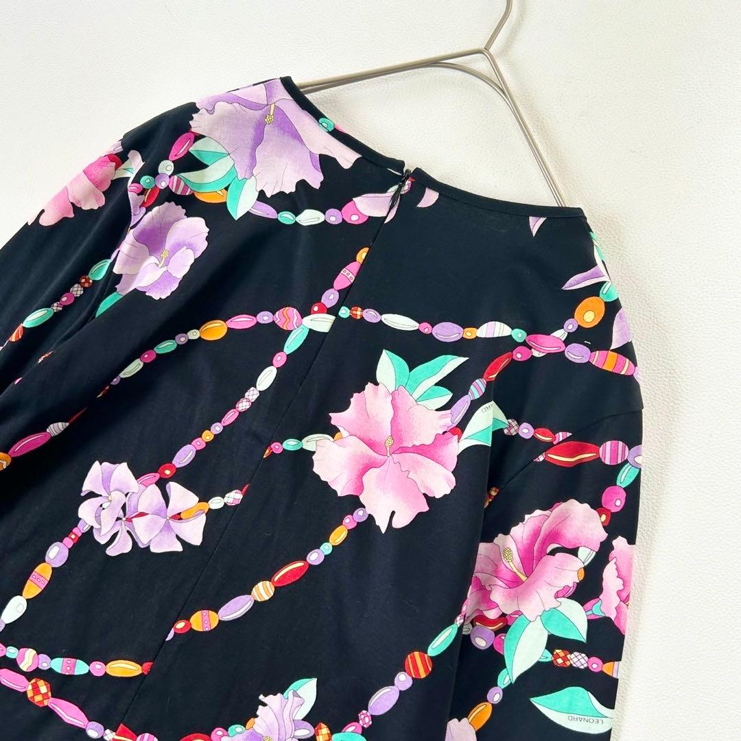 大きいサイズ42 レオナール 豪華花柄 チュニック ブラック ゆったり