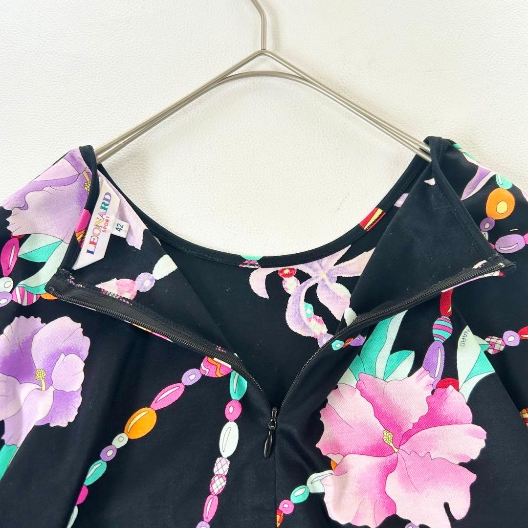 大きいサイズ42 レオナール 豪華花柄 チュニック ブラック ゆったり