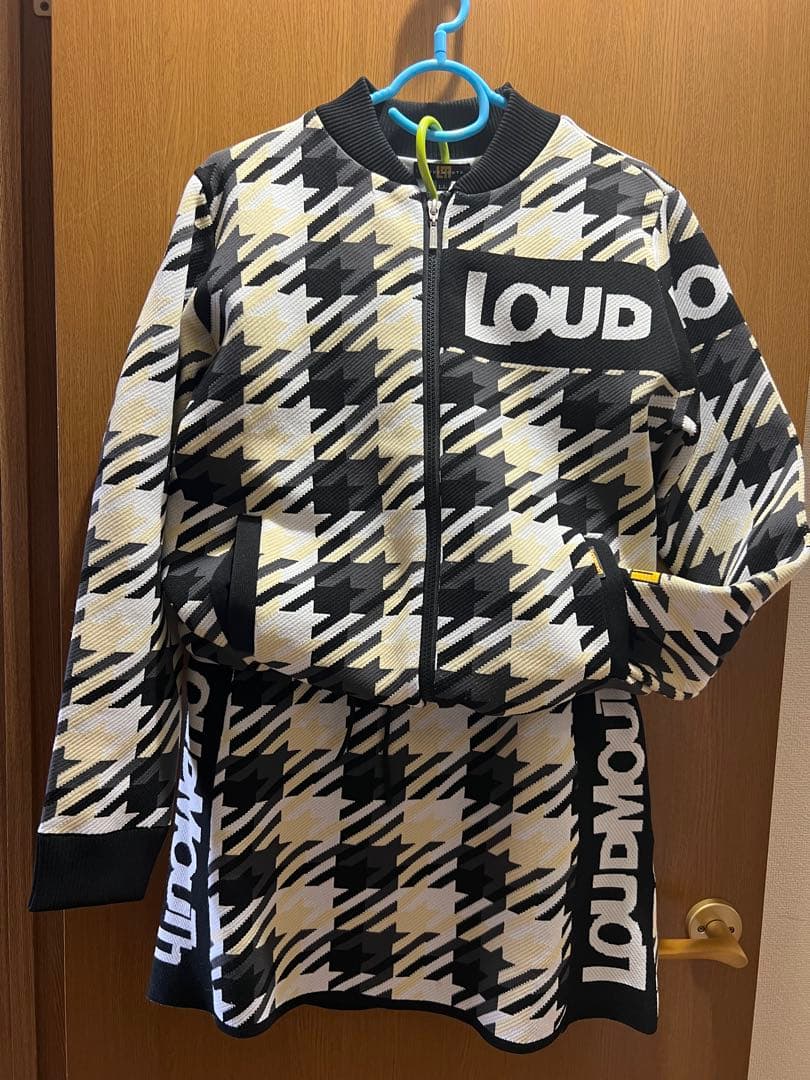 LOUDMOUTH 千鳥柄ニットジャケットスカートセットアップ/ブラック/LL