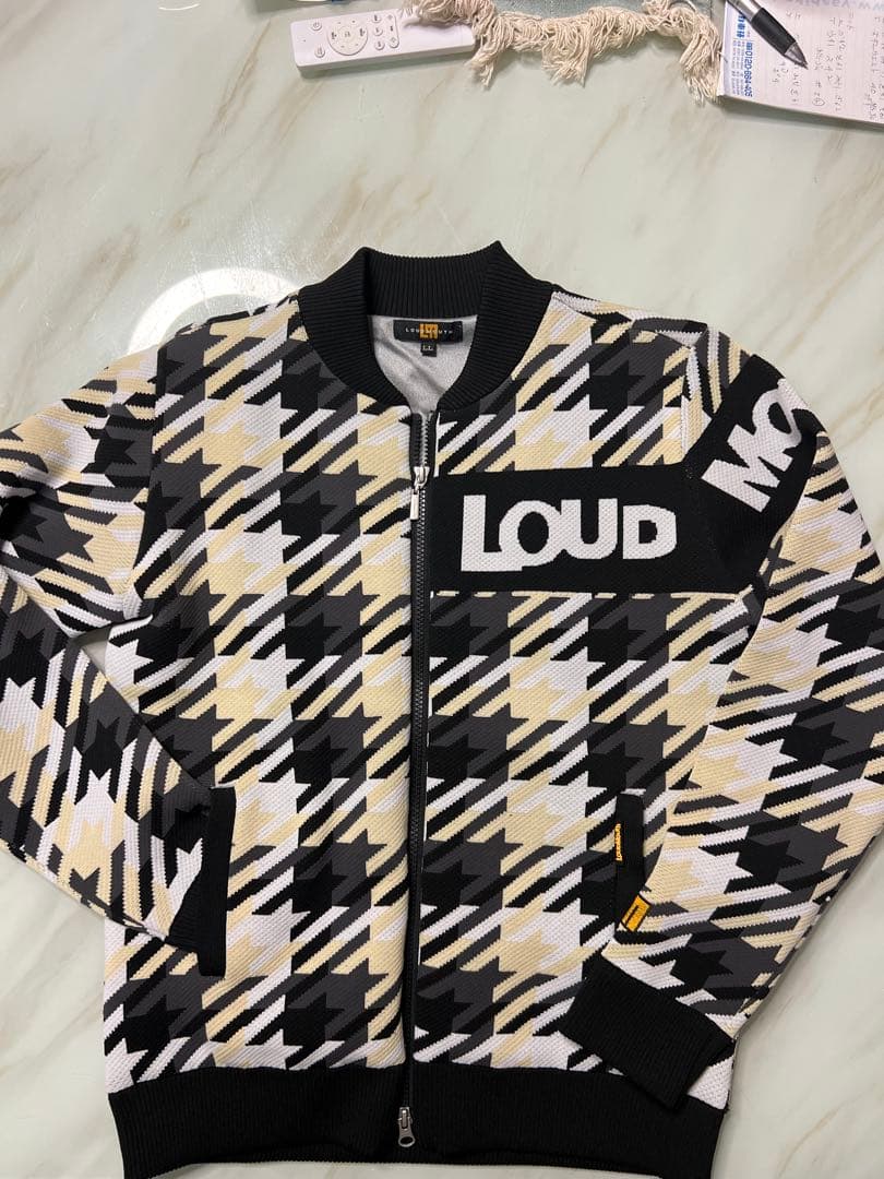 LOUDMOUTH 千鳥柄ニットジャケットスカートセットアップ/ブラック/LL