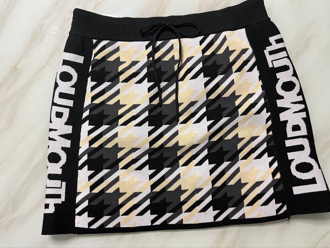 LOUDMOUTH 千鳥柄ニットジャケットスカートセットアップ/ブラック/LL