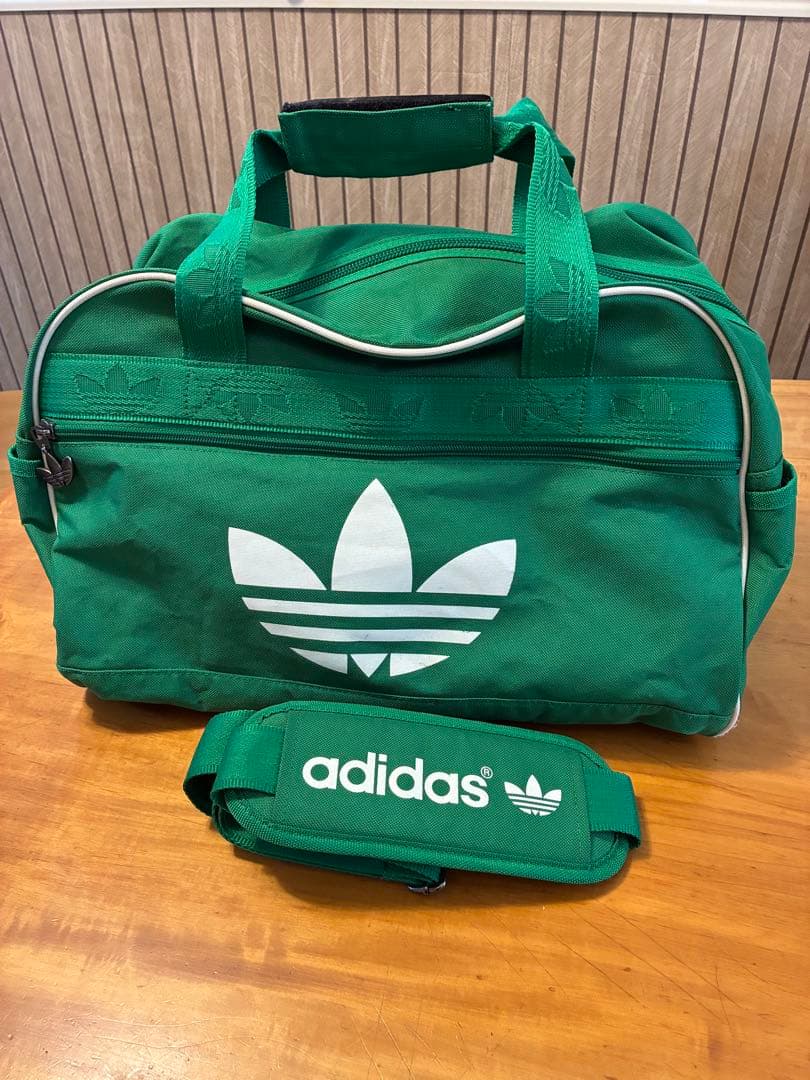 90s adidas ボストンバッグ 緑 ショルダー付き トレフォイル 2way