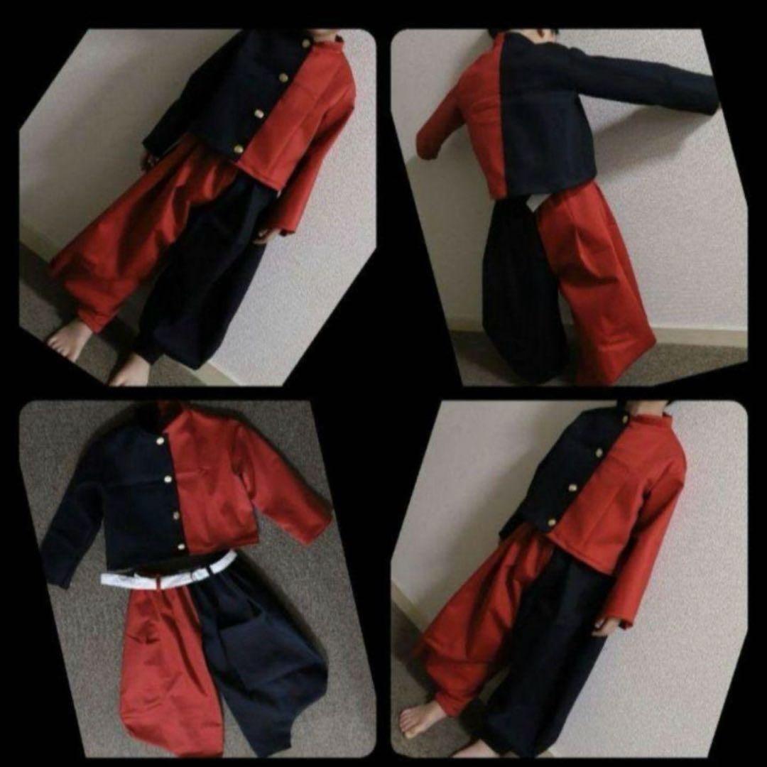 140.赤短ラン、タックズボン裾広め、ベルト白