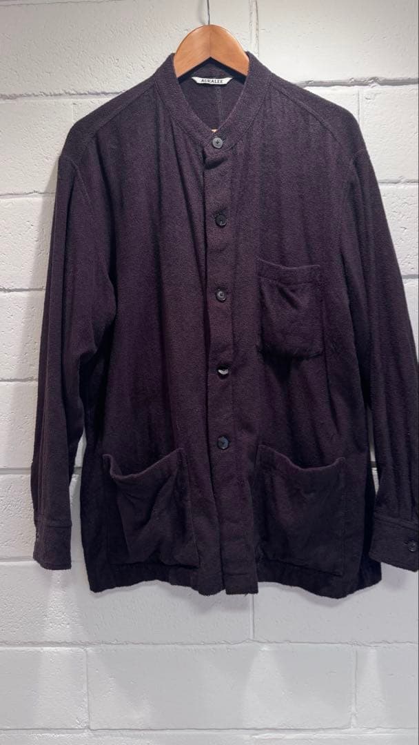 オーラリー　ダークブラウン ノーカラージャケット　今治タオル