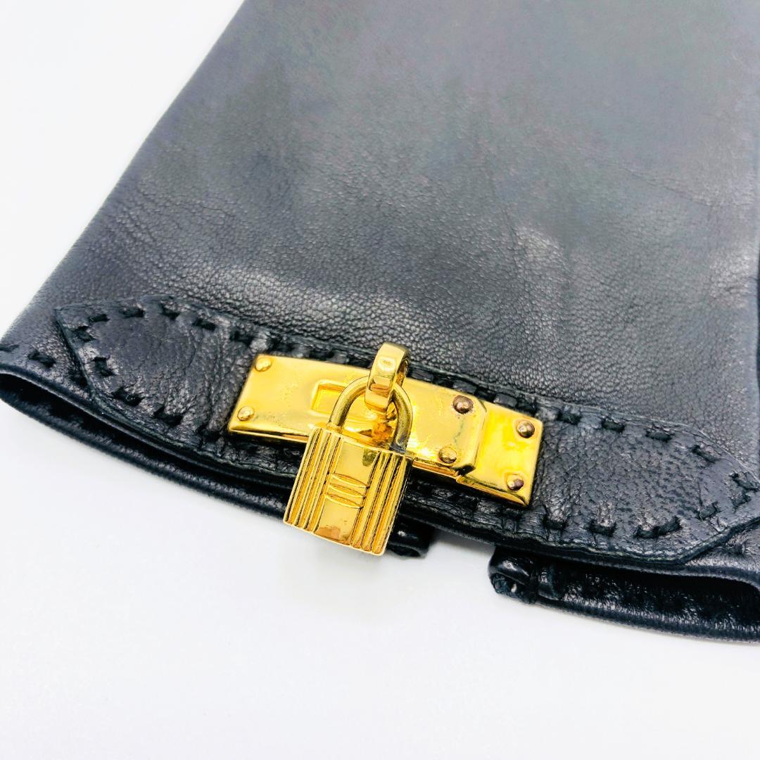 HERMES エルメス レザーグローブ ケリーカデナ ゴールド 黒 手袋 美品