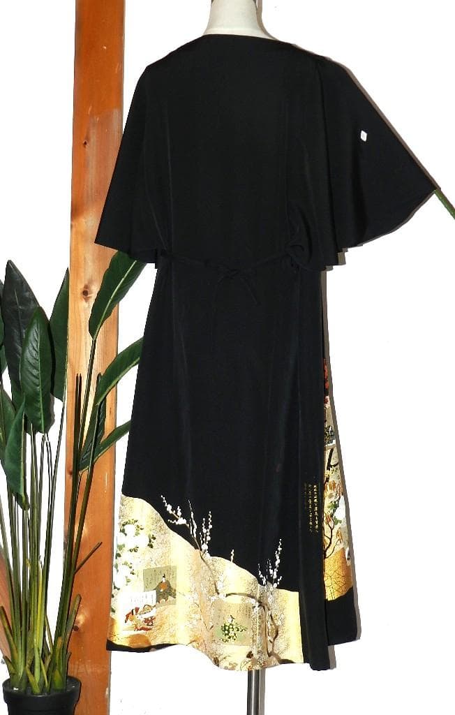 留袖　ワンピース　ドレス　フレアー袖　逸品　百人一首　正絹　482　夢ちりめん