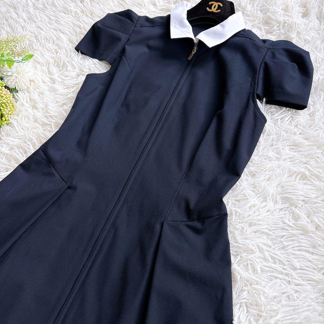 美品✨ フォクシーニューヨーク 付け襟 パフスリーブ ワンピース 濃紺 38