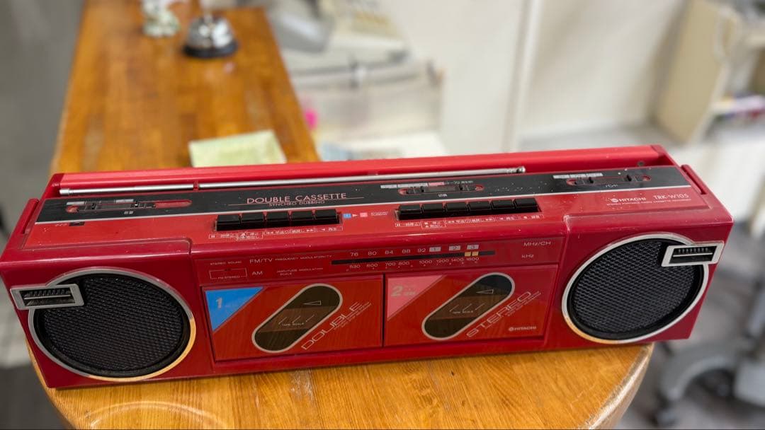 レッド ダブルカセットラジカセ