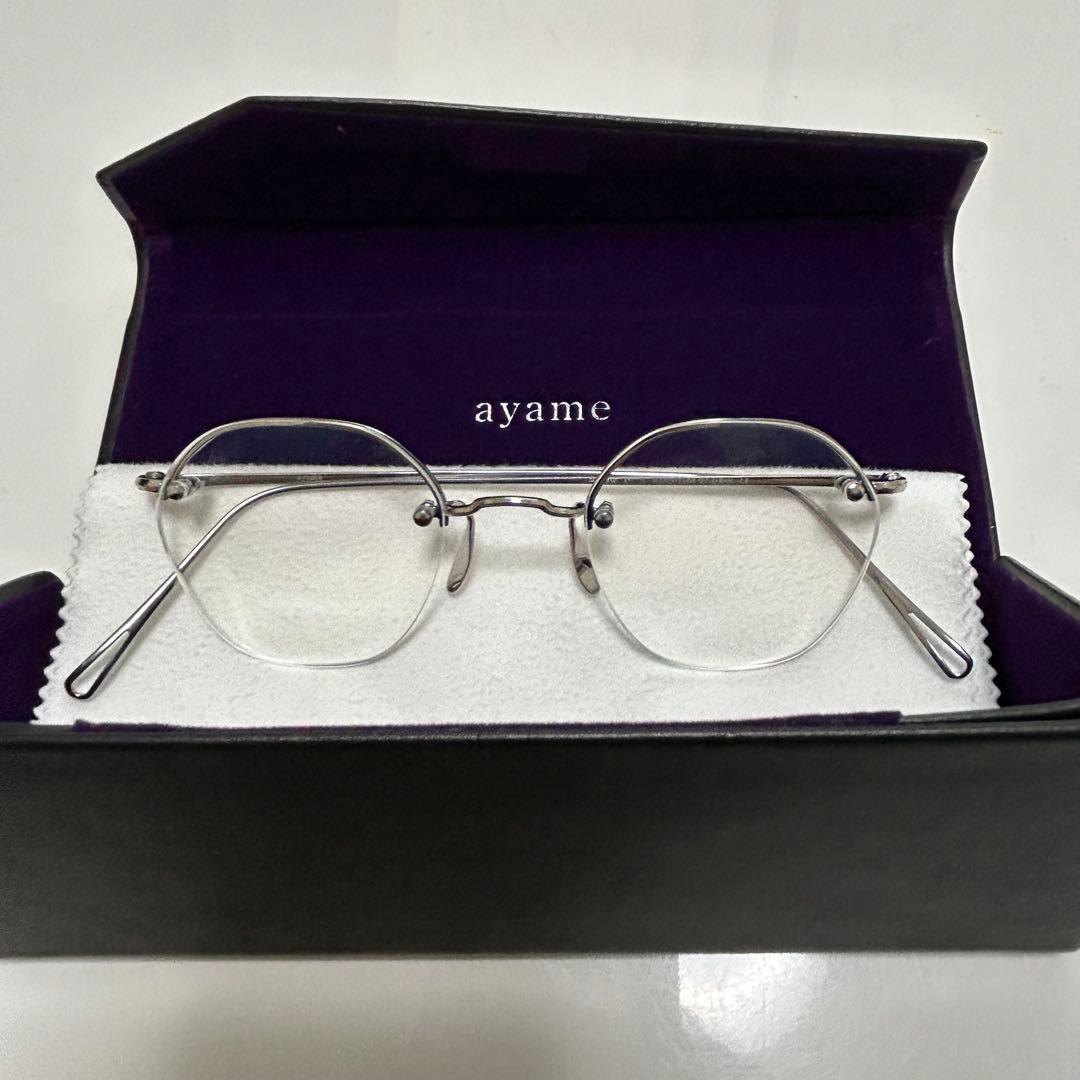 美品 ayame HEX RW メガネ アイウェア シルバー リムレス