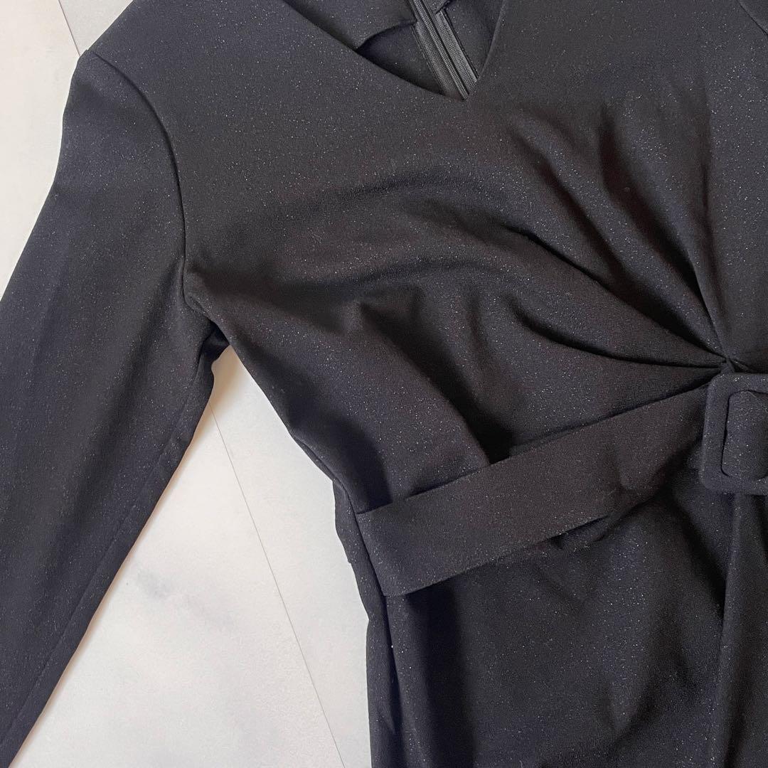 ケイミー ダブルジャージーVネック デイリーワンピース ブラック ベルト 近年物