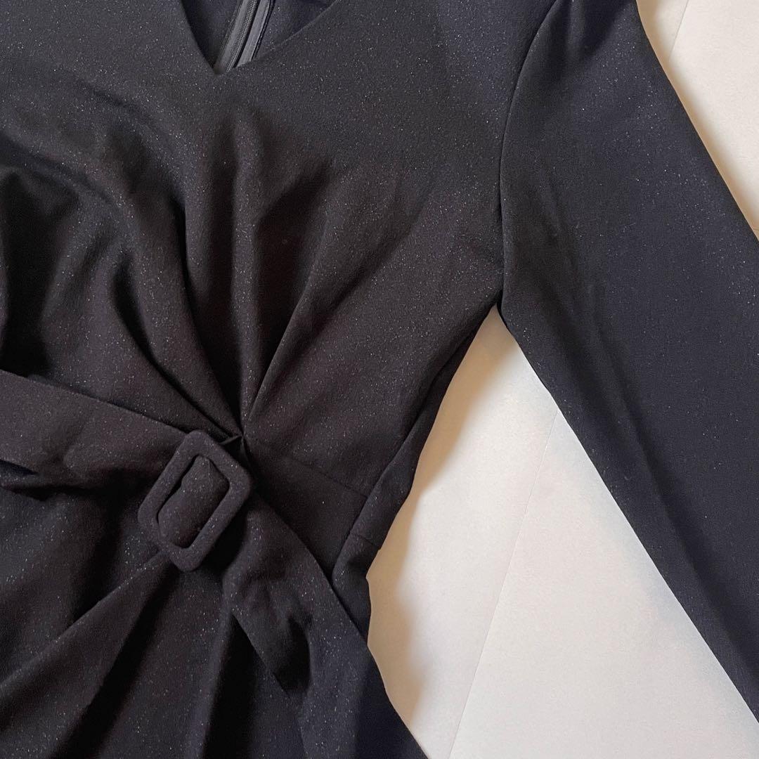 ケイミー ダブルジャージーVネック デイリーワンピース ブラック ベルト 近年物