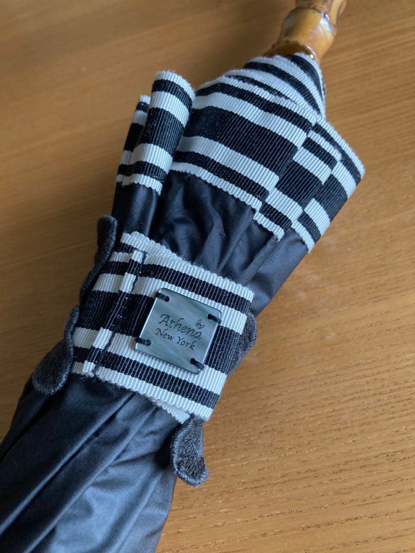 アシーナニューヨーク　折りたたみ日傘ストライプ　バンブーハンドル