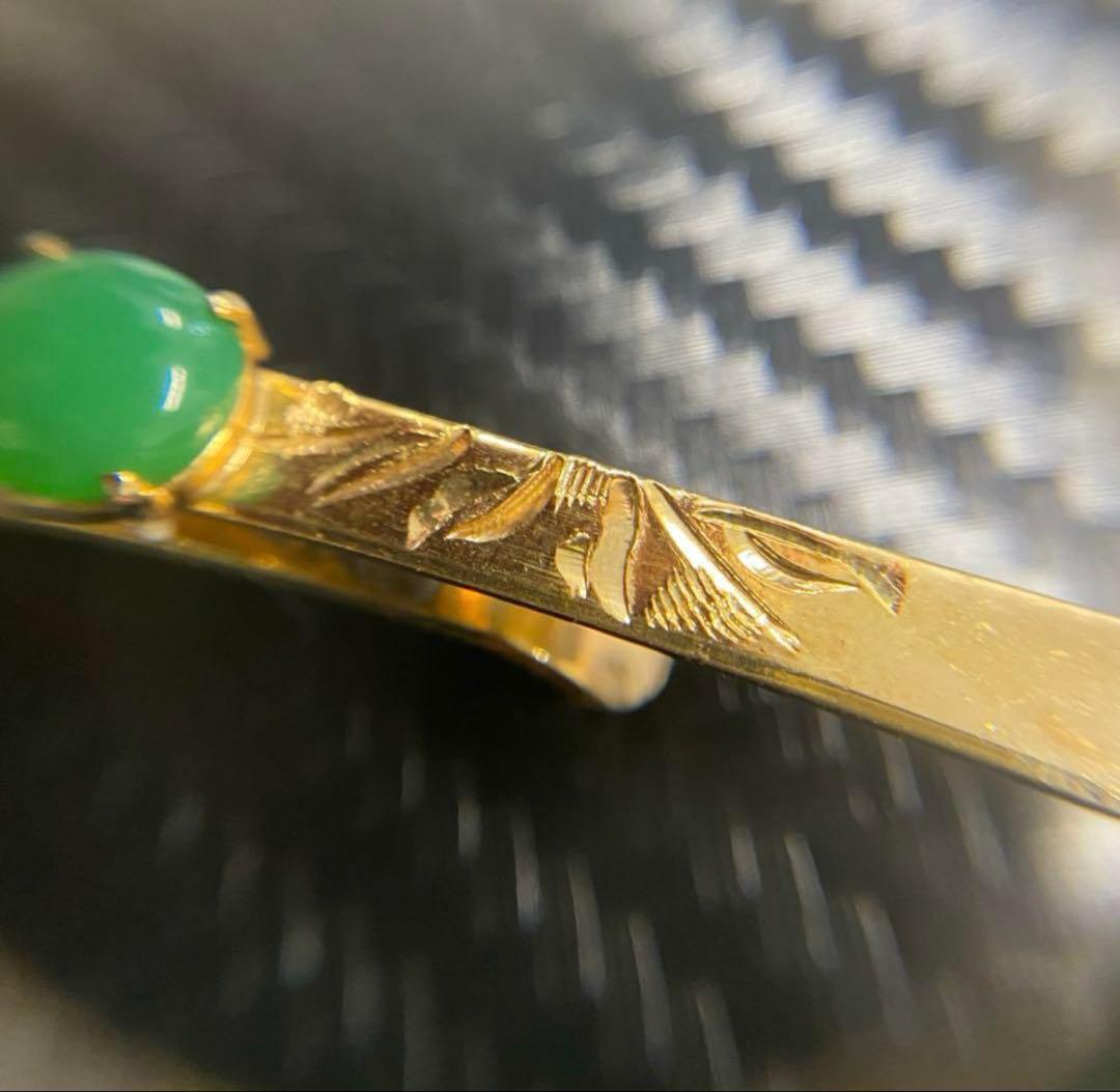 18K刻印　ネクタイピン　ジャンク　5.37g ヴィンテージ　翡翠