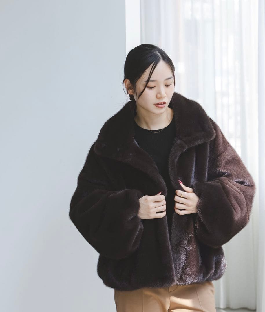 ❤︎最終値下げ❤︎NOBLE❤︎エコファースタンドカラーミドルブルゾン❤︎新品タグ付❤︎