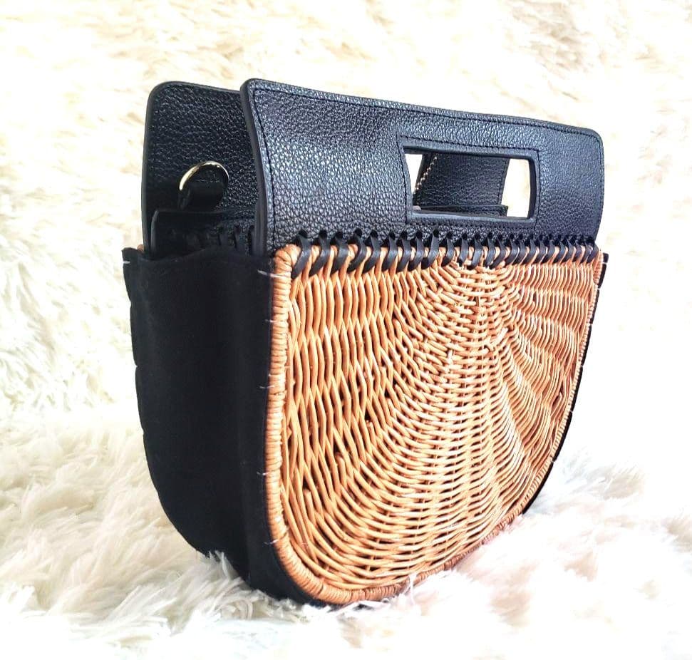 【美品】nouer ヌール ショルダーバッグ かごバッグ ラタン レザー