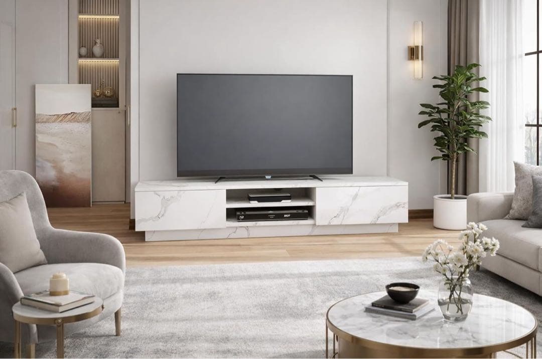 テレビ台 テレビボード 40型対応　大理石調　引出収納　ホワイト