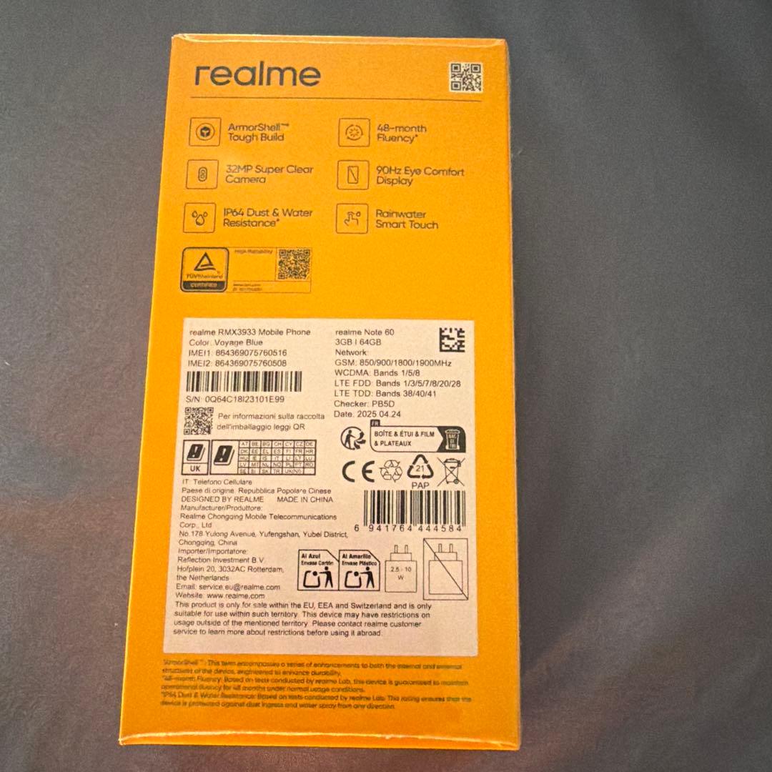 V*2様 Realme note 60 3gb+64gb