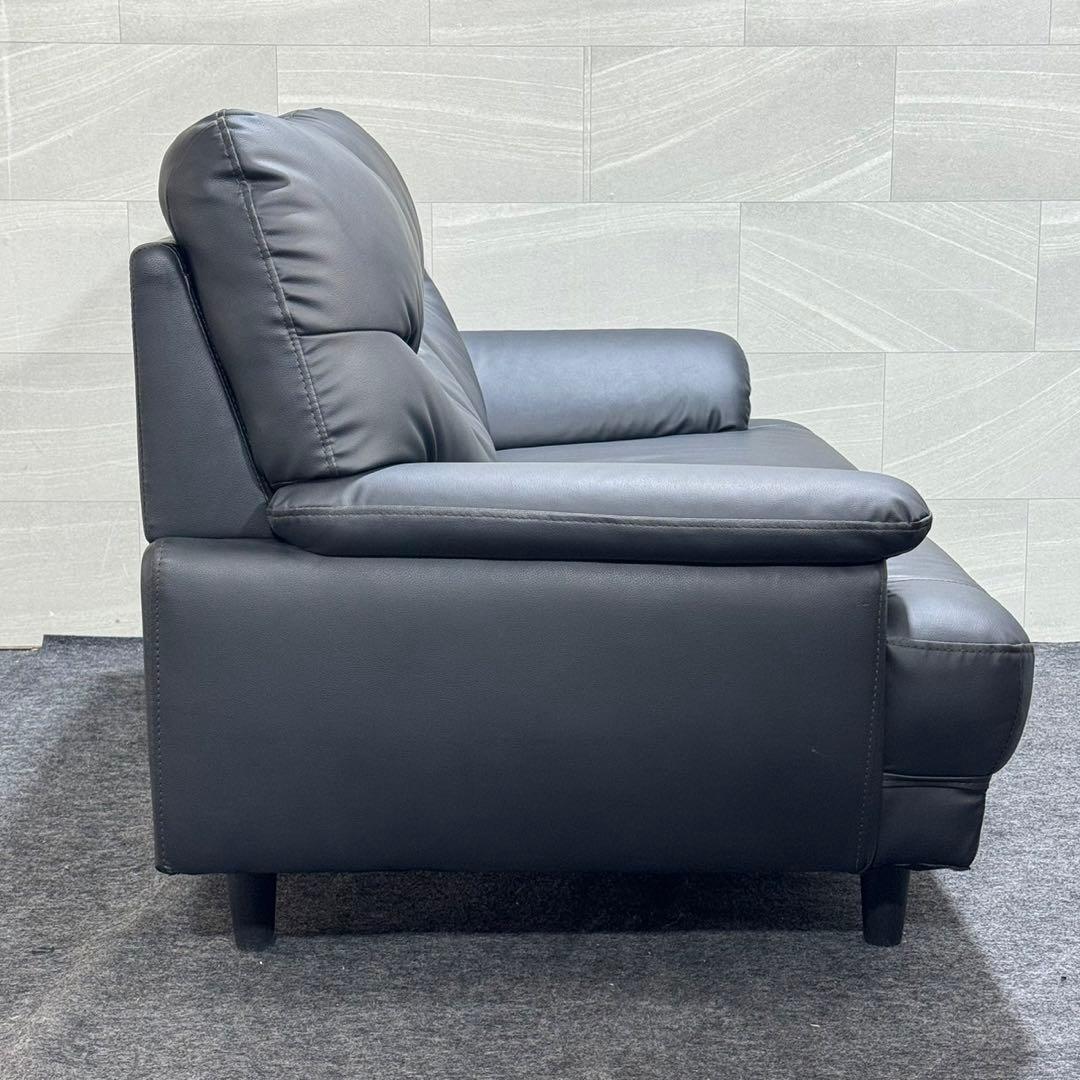 【早期終了予定】2人用ソファ 合皮 ブラック (Nシールドキャッツ3)