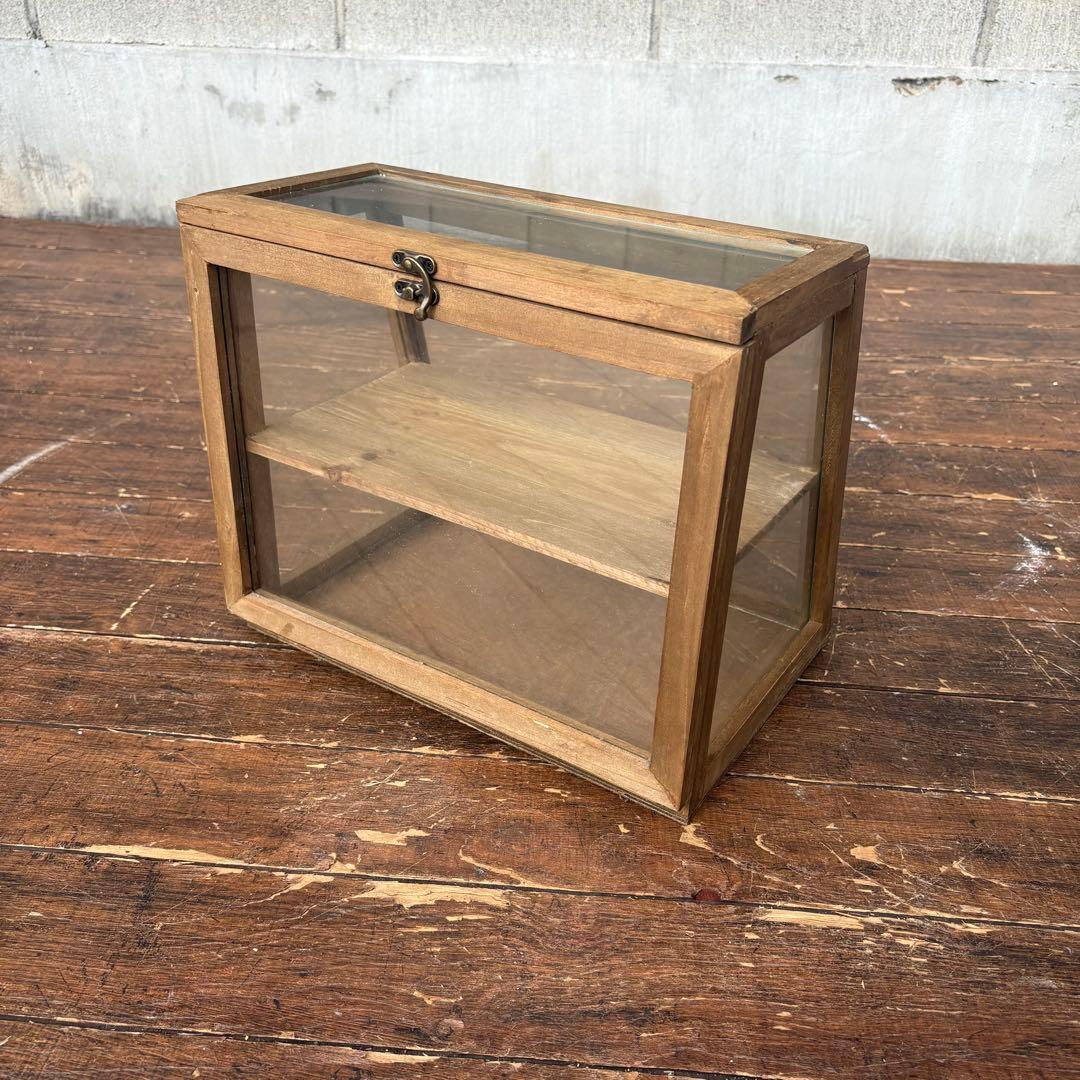 C4 北欧レトロ 木製 ガラスショーケース 扉 2段 ディスプレイラック 飾り棚