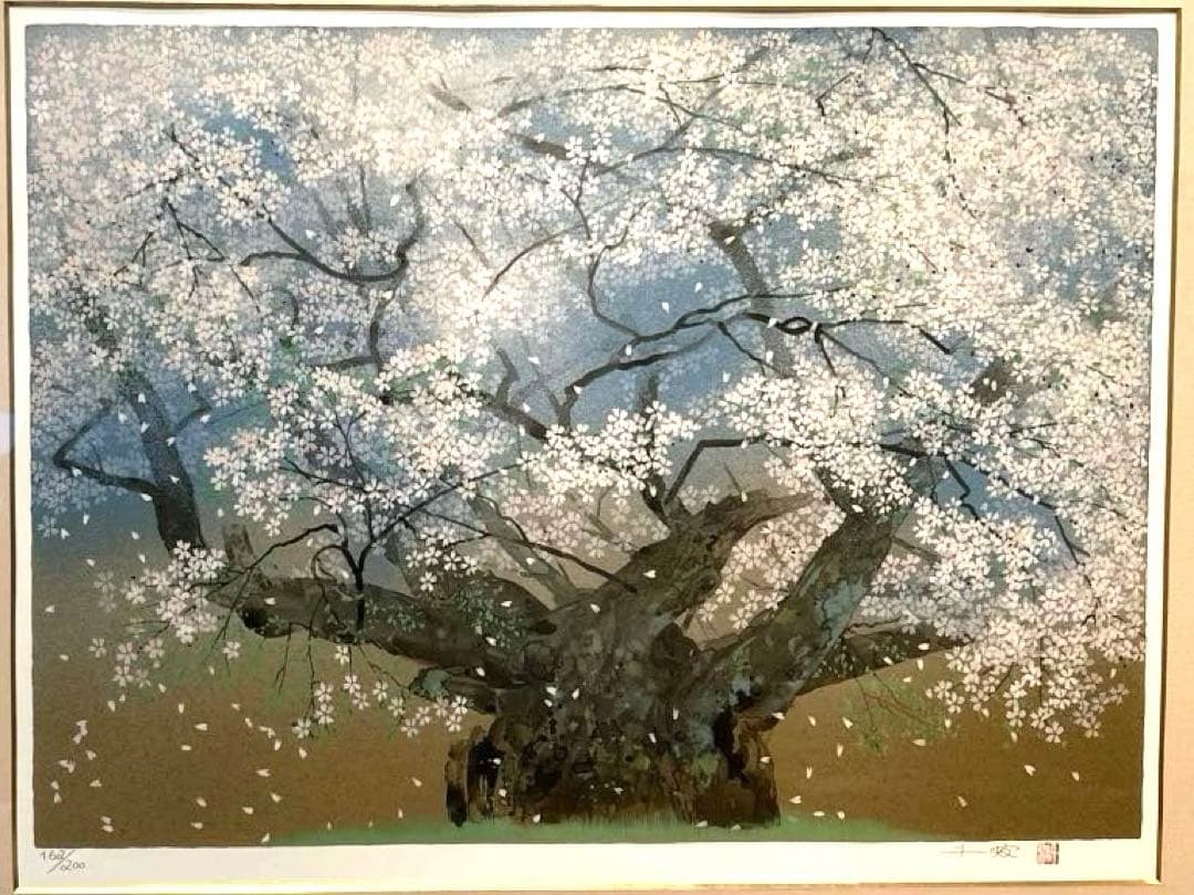 正規品激安）中島千波『淡墨桜』シルクスクリーン絵画版画