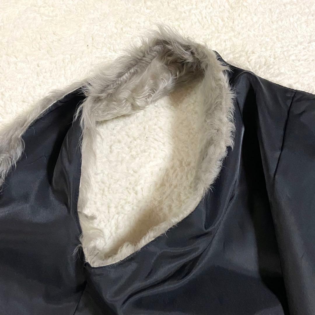 毛皮 ラム リアルファー ロングベスト グレー Lサイズ相当