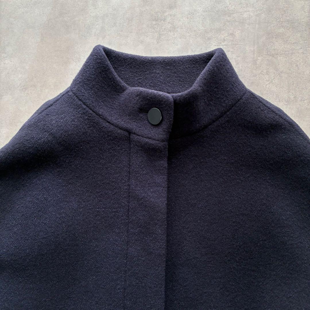 アナイ ゆったり ウール ナイロン リバー ケープ コート フリル袖 ネイビー