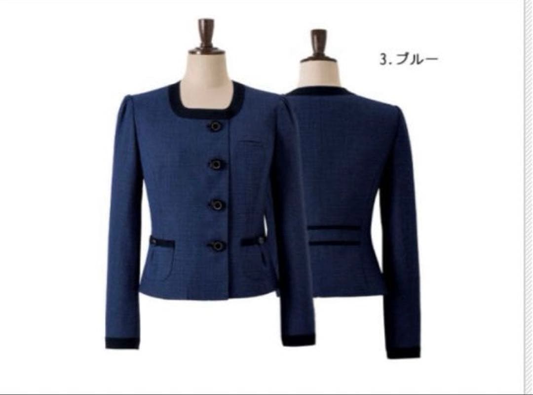 新品タグ付★ en joie ノーカラージャケット 81730 ネイビー　11号