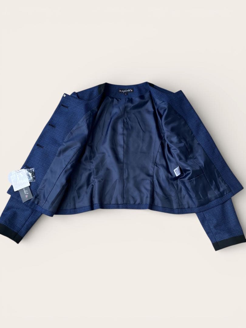 新品タグ付★ en joie ノーカラージャケット 81730 ネイビー　11号