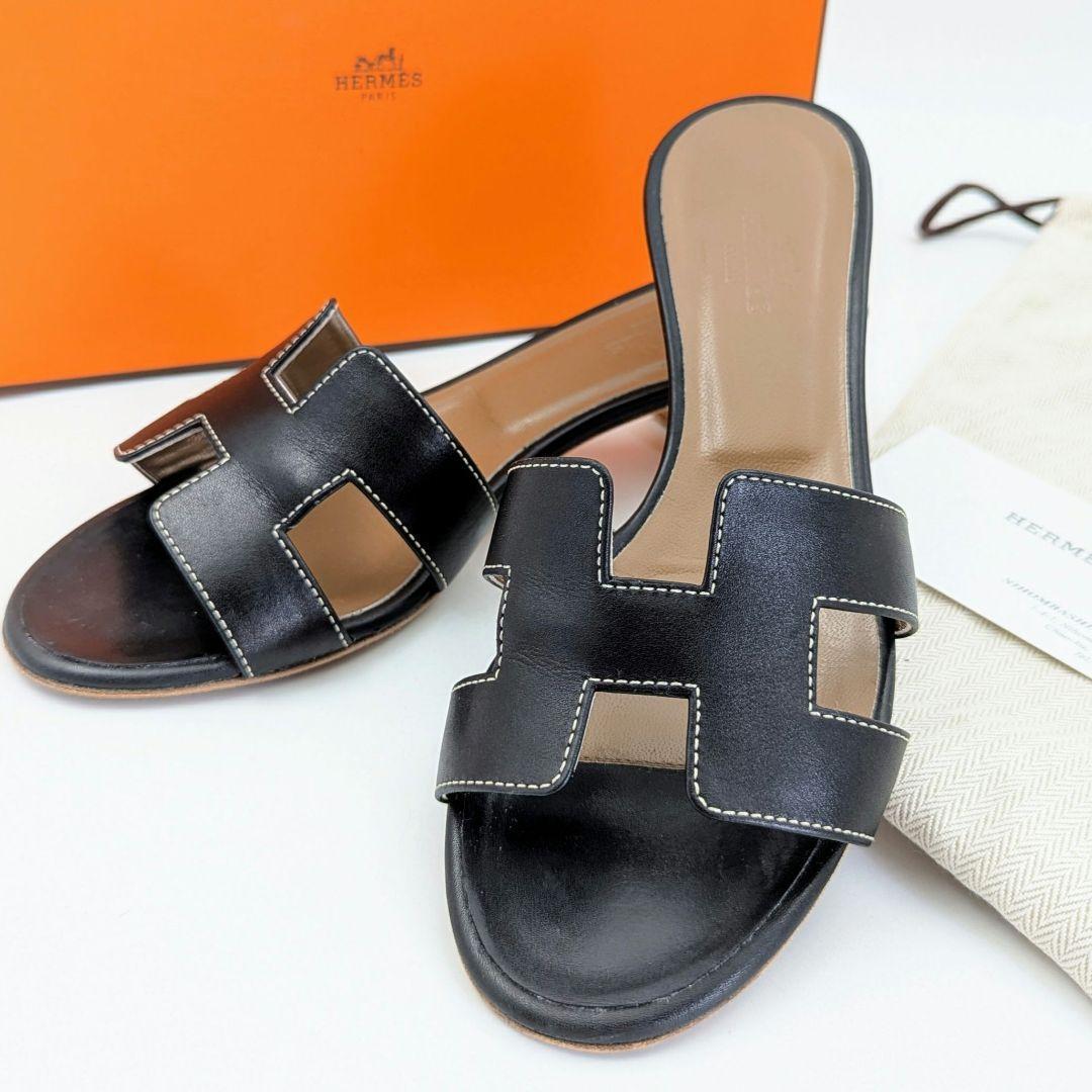 【美品】HERMES エルメス オアジス ミュール サンダル ブラック