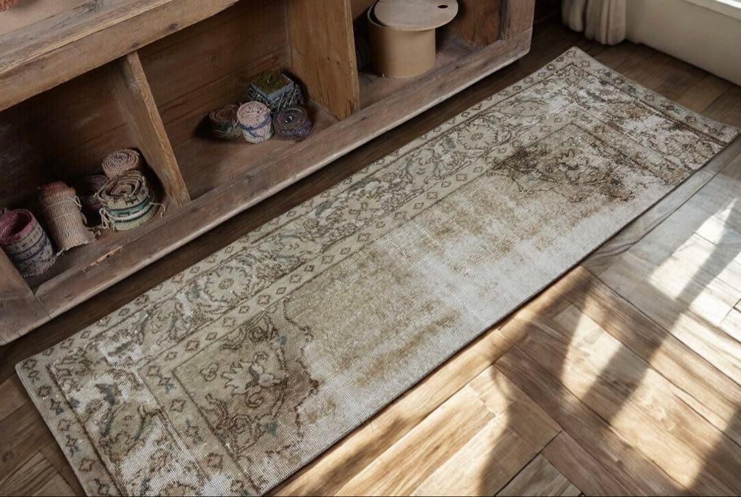 レア　ニュートラルカラー　シャビーシック　オーバーダイ　トルコ ヴィンテージラグ