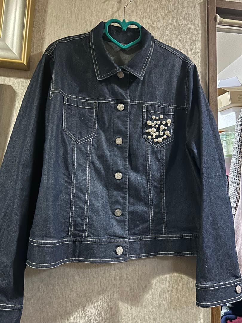 ゴオリレリアン17+胸ポケットパールビーズ装飾デニムジャケット春夏57cm