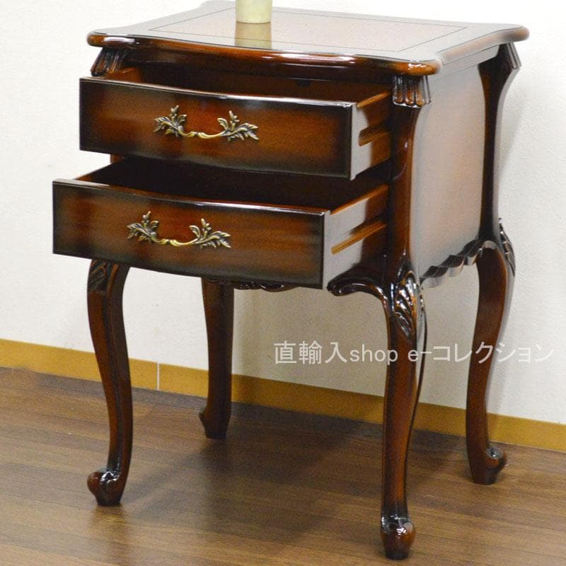 マホガニー ナイトテーブル ベッドサイドテーブル 2段引出し 収納 アンティーク