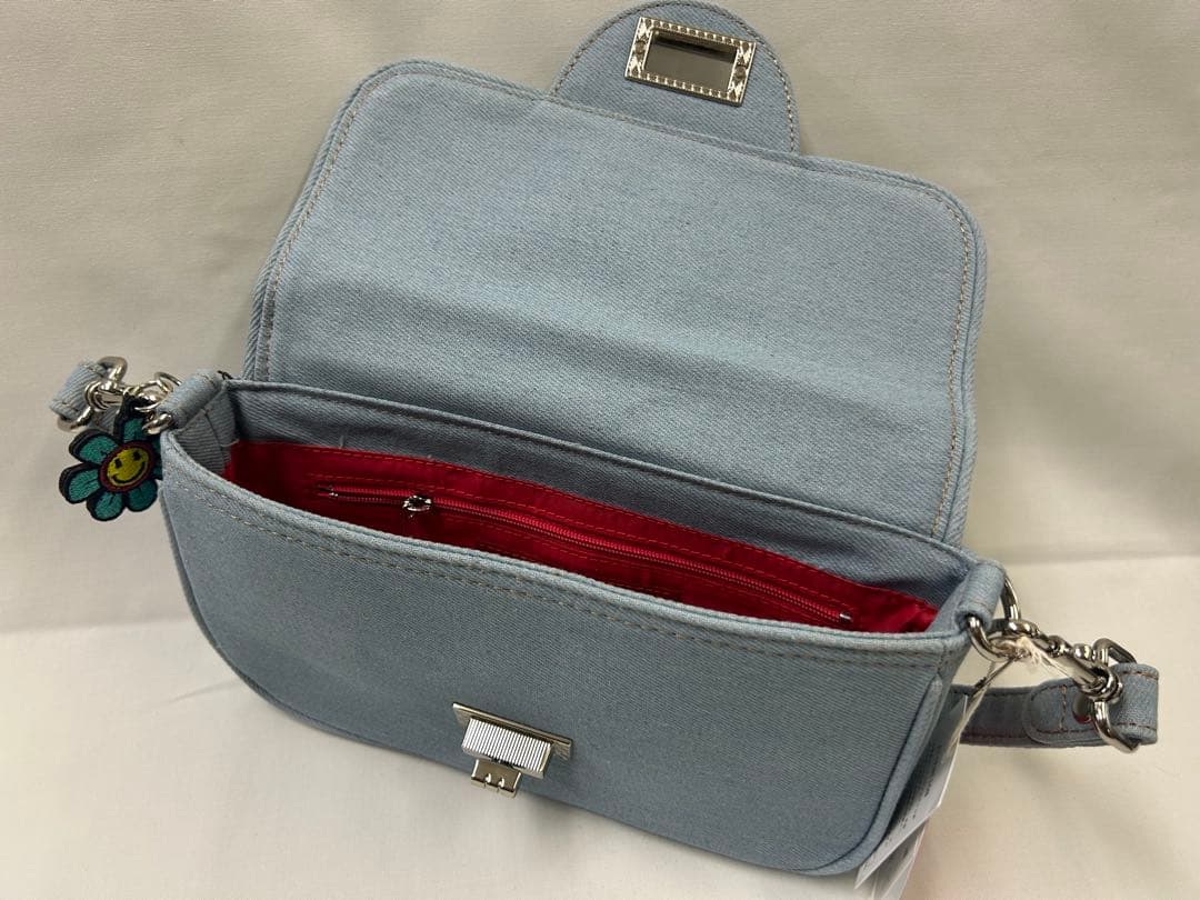 刺繍デザイン ショルダーバッグ 青色