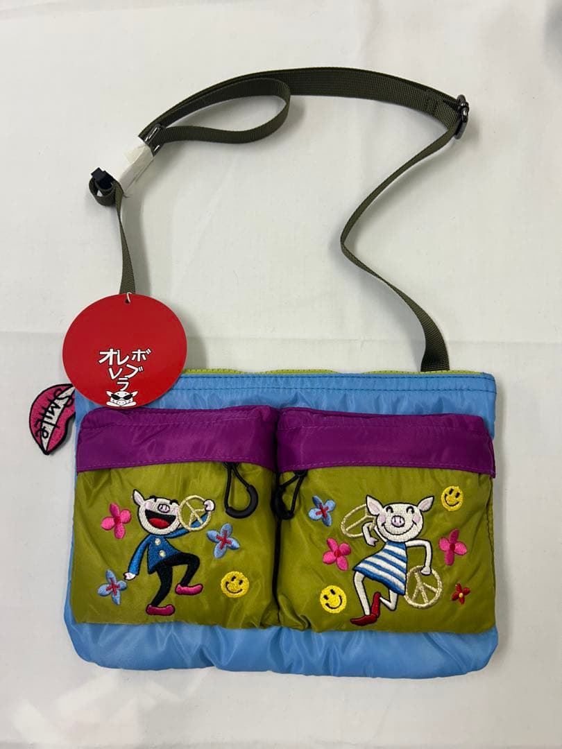 刺繍デザイン ショルダーバッグ 青色